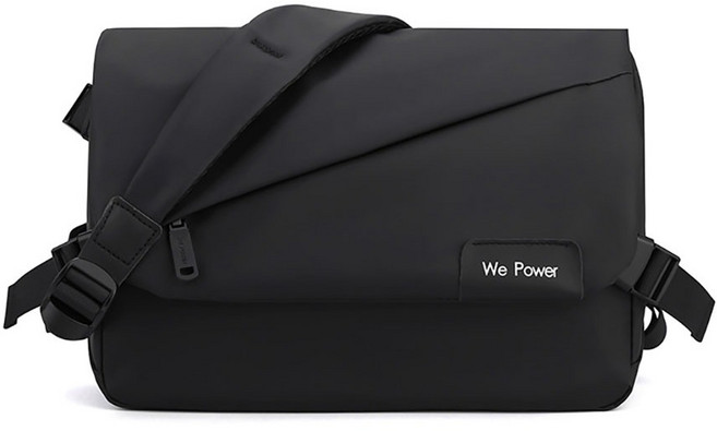 防潑水日系郵差包/斜背包, 黑色