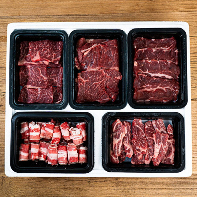 호주산 미국산 소고기 두근 세트 5종 1.2kg 호주산 부채살 미국산 갈비살 살치살 호주산 우삼겹 살 등심