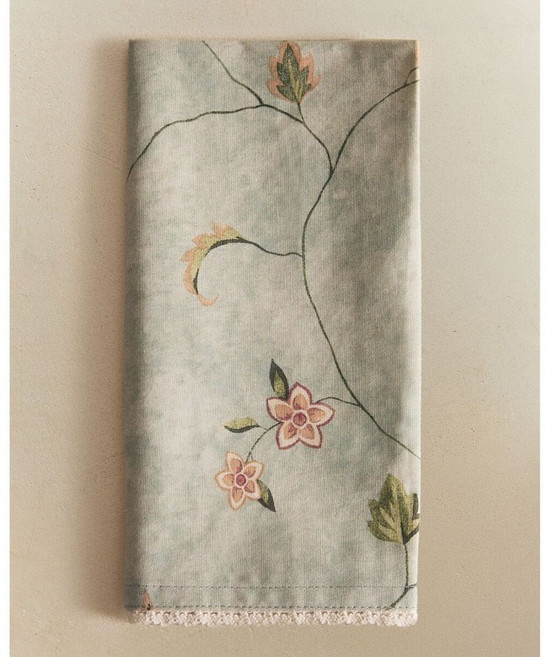 자라홈 브랜드관 플로랄 프린트와 레이스 트리밍이 돋보이는 냅킨 세트 2개입 43259022500, 45 x 45 cm, 그린