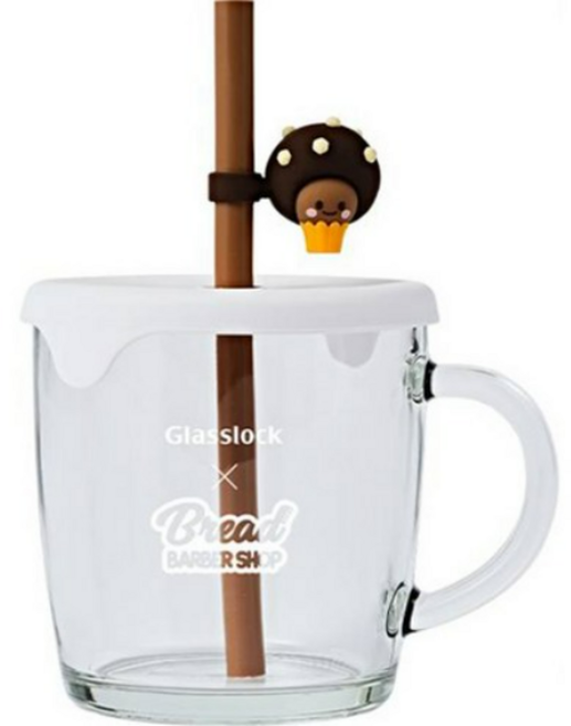 글라스락 브레드이발소 스트로우캡 머그 마카롱, 2개, 쵸코