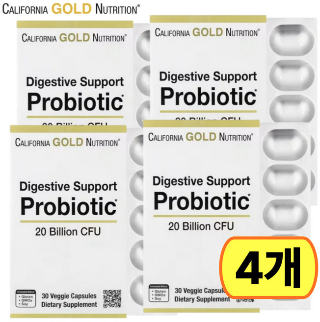 레이크에비뉴 유산균 200억 30캡슐 4개 다이제스티브서포트 락토바실러스 람노서스GG 프로바이오틱 고약사 캘리포니아골드뉴트리션 CGN