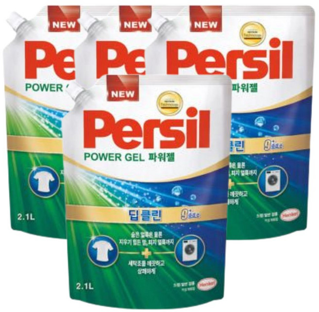 퍼실 딥클린 파워젤 일반용 액상세제 리필, 2.1L, 1, 4개
