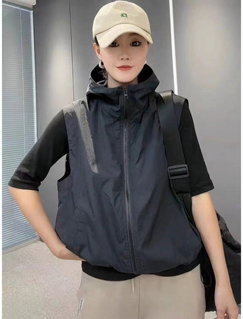 連帽無袖防曬休閒馬甲外套女
