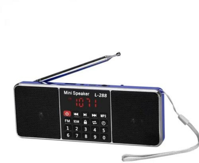 휴대용 미니 아날로그 라디오 효도 등산 캠핑 충전식 스테레오 FM 스피커 LCD 화면 지원 TF 카드 USB 디스크 MP3 음악 Fm L-288, 2) 파란, 2)파란