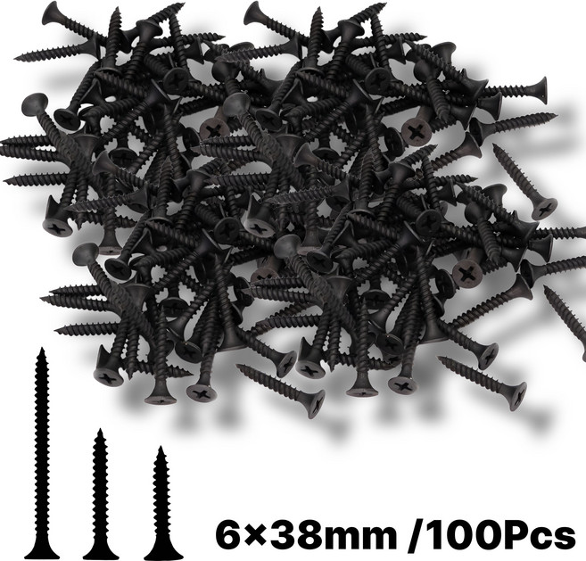 (정품) 국산 흑피스 1봉 외날 흑나사 목공용 드라이월 스크류 석고용 나팔머리 외날 피스 흑색나사, 100개