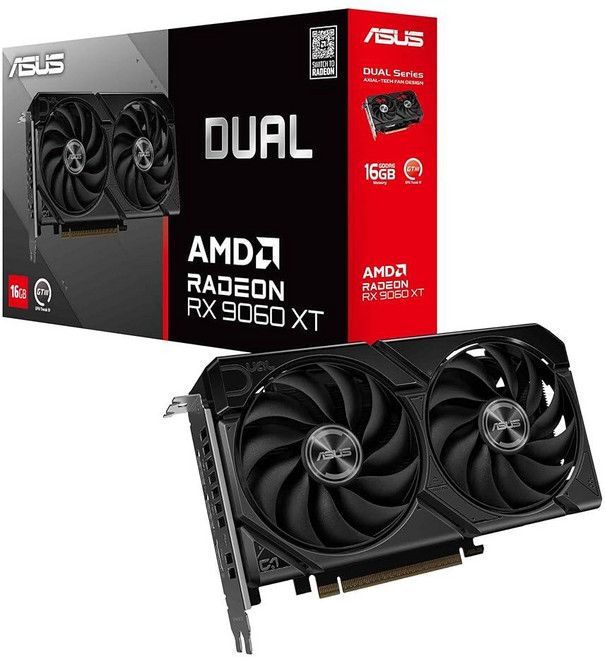 ASUS 듀얼 AMD Radeon™ RX 9060 XT 16GB GDDR6 그래픽 카드 (PCIe 5.0 HDMI 2.1b 디스플레이 포트 2.1a 2.5슬롯 디자인