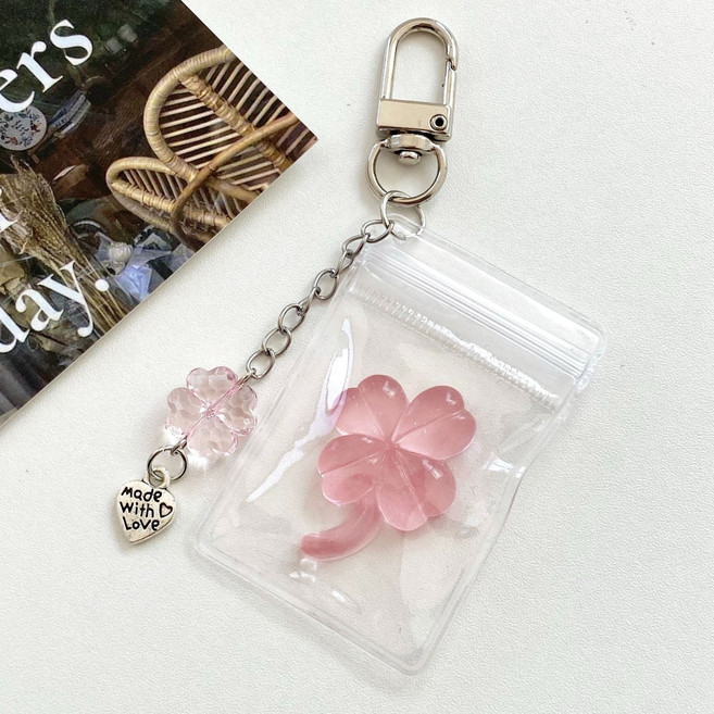 네잎클로버 행운 세잎클로버 클로버 아크릴 키링 키홀더 열쇠고리, 1개, 분홍