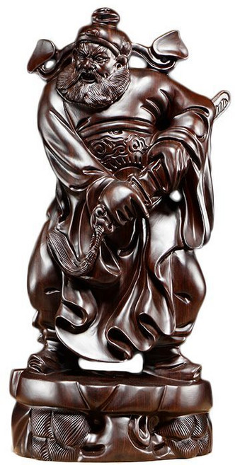 黑檀實木雕刻鐘馗神像擺件, 花梨精雕鐘馗高30cm