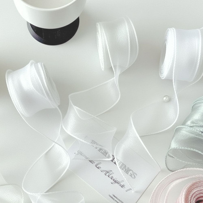 상일상회 오간디 선물 포장 리본 청첩장 꽃다발 끈, 화이트, 40mm*9m, 2개