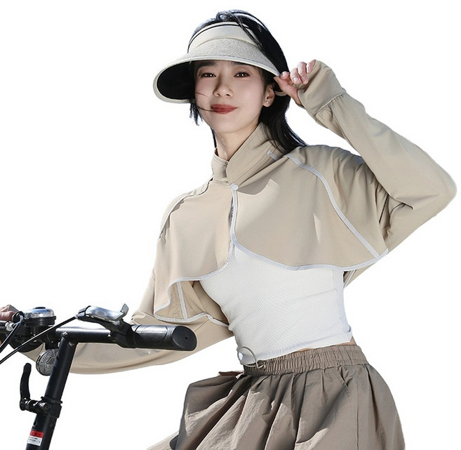 女款長袖防曬披肩開衫 夏季騎車遮陽斗篷