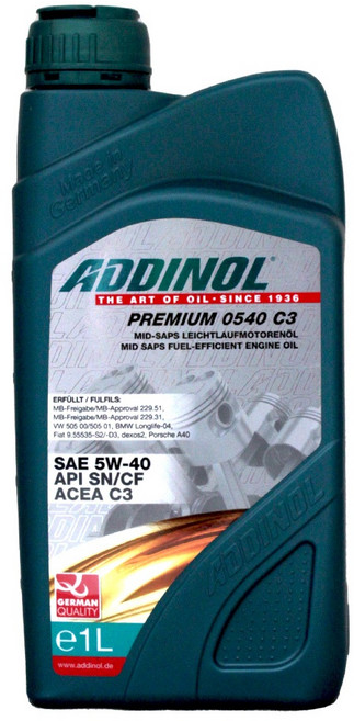 ADDINOL PREMIUM C3 5W40 合成機油 1L 柴油車 汽油車 BMW 福斯 PORSCHE適用, 1個