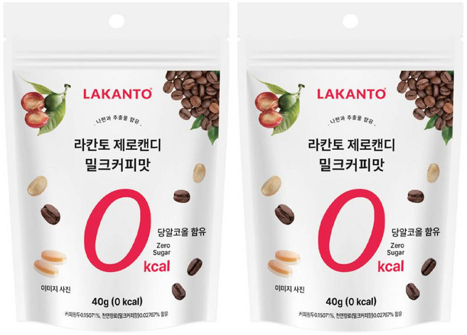 라칸토 나한과 무설탕 제로캔디 밀크커피맛 40g, 2개