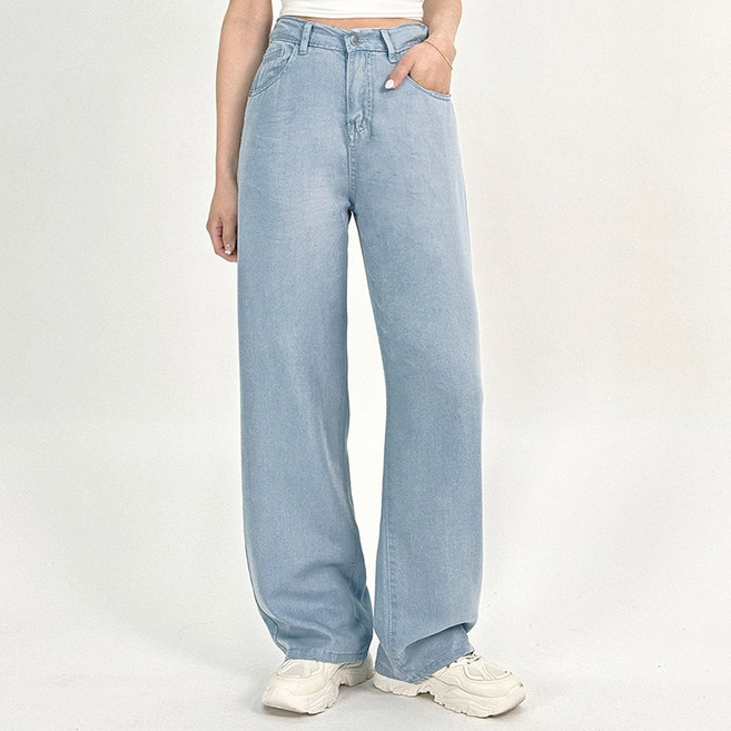 -5도 텐셀 앗차거 쿨링 뒷밴딩 데님 일자와이드 팬츠