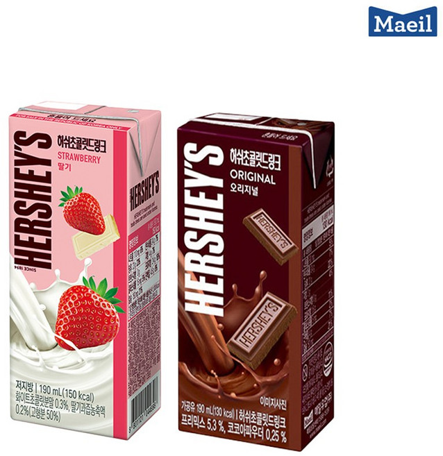 허쉬 초콜릿드링크 190mL 딸기맛12+초코맛12 24팩(1box)/무료배송