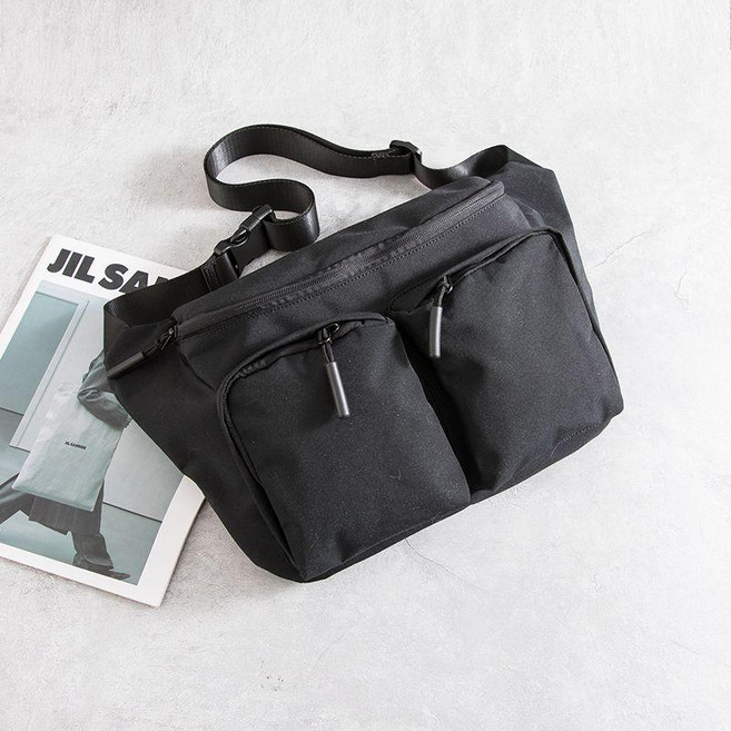 男士帆布斜挎包 運動時尚單肩包 胸包 騎行包, 黑色