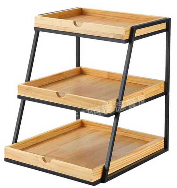 빵 진열대 계단식 매대 목재 트레이 쿠키진열 빵가게, 1개, 3단 블랙 대형 소나무 A형