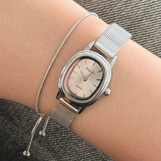 블루씨티 실버 메쉬 메탈 스트랩 손목 시계