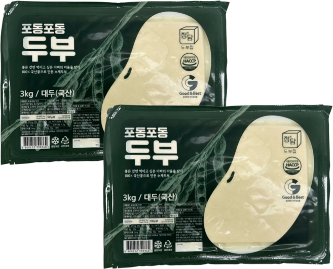 [정담두부집] 옛날맛 그대로 국산콩 수제두부 (대용량 업소용 식자재), 3kg, 2개