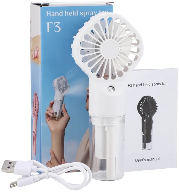 휴대용 미스트 선풍기 USB 충전식 4 단 바람 가습 스프레이 수화 얼굴 스티머 야외 여행용, 01 CHINA, 01 White