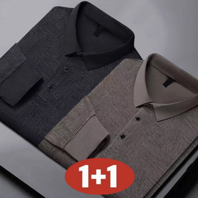 오스틱니 100KG까지 빅사이즈 1+1 중장년 아빠룩 남성용 가을겨울 비즈니스 캐주얼 칼라넥 긴팔티