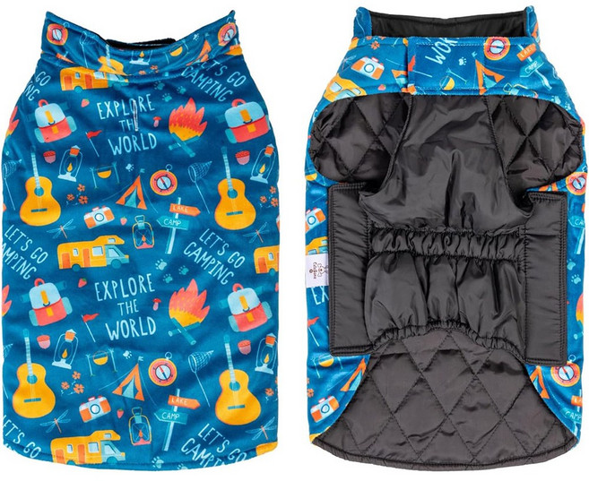 큐트본 소형견 리버서블 방수 방풍 겨울 조끼 하네스, 1개, 블루 패턴
