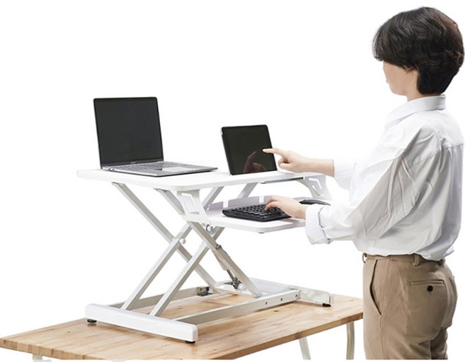 BIKASU 높이조절 스탠딩 모션데스크 서서일하는 컴퓨터 책상 테이블, 화이트