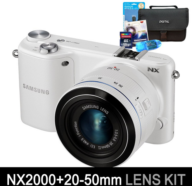 삼성 미러리스 카메라 NX2000 + 20-50mm 렌즈포함+고속32GB메모리+여행용가방+UV필터+리더기+청소셋 [ 풀셋트 포함], 화이트, 바디+20-50mm 세트