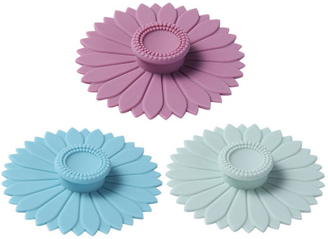 제이_ 해바라기 꽃 모양 말랑말랑한 일체형 실리콘 위생 컵뚜껑 3종 세트, 1세트, 3종 묶음
