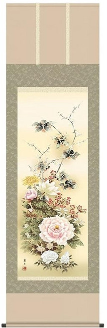 걸이축 연중걸이 꽃 요시이란월명화요란 尺五 꽃과 새 그림 편백나무 상자와 다다미 종이 보관함 풍진 다다미 방