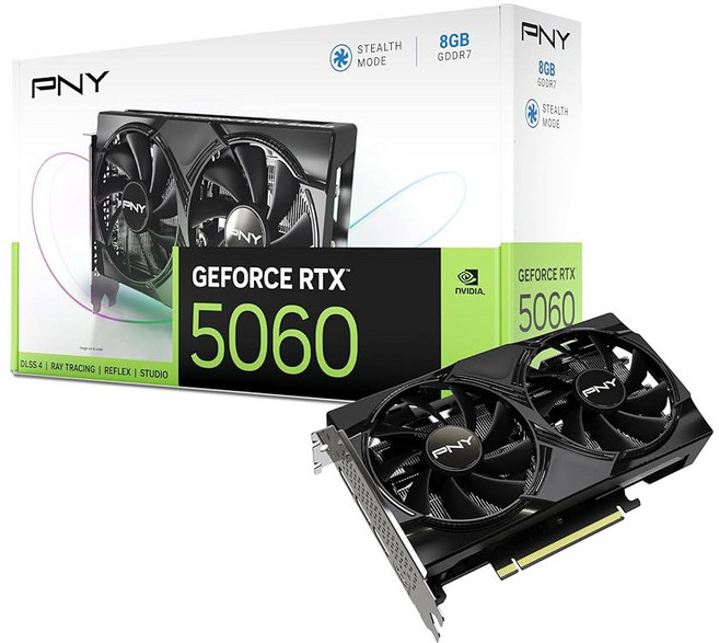 PNY GEFORCE RTX 5070 12GB 트리플 팬 DLSS 4 그래픽 카드, RTX 5060, 1.6" x 4.7" x 7.9"