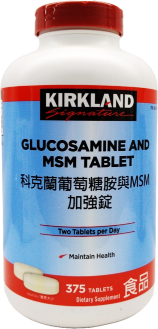Kirkland Signature 科克蘭 葡萄糖胺與MSM加強錠, 1個, 375顆