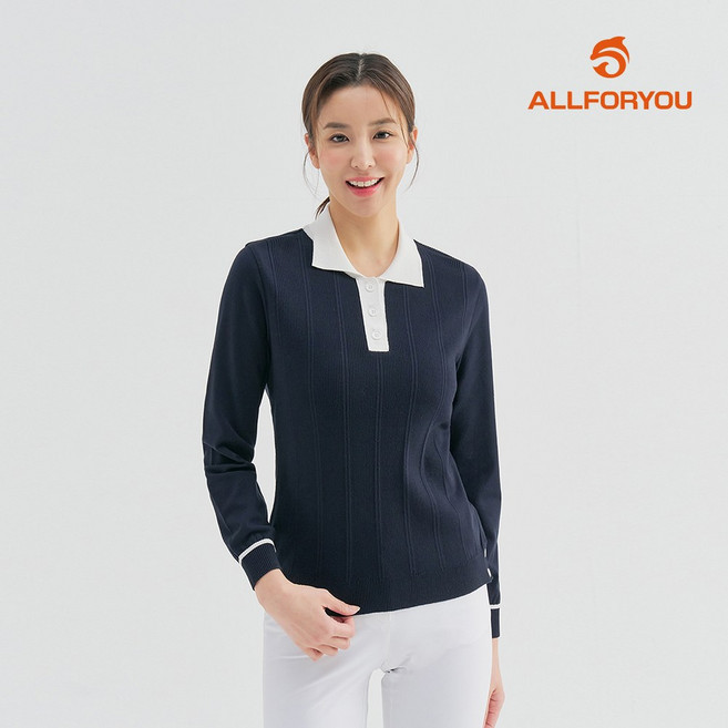 [올포유] [모델착장] 여성 카라 배색 골조직 니트 ALSPM1231-915