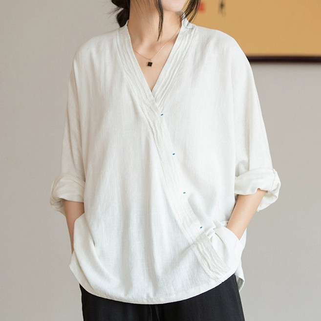 COSYEVNO 여성 생활한복 개량한복 가을 빈티지 패션 브이넥 면마 긴팔 상의 lyjshhf-05