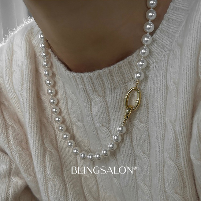 블링살롱 클래식 반전 레이어드 고리 흑진주 목걸이 2컬러 여성 진주 초커 네크리스 하객룩