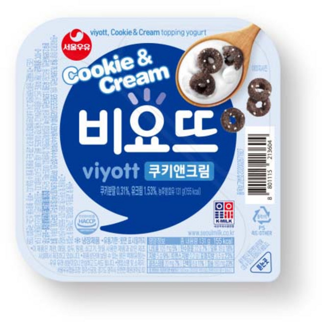 서울우유 비요뜨 쿠키앤크림, 8개, 136g