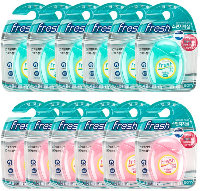 핸인핸 비비덴 프레쉬 스펀지 치실, 1세트, 12개입, 50mm