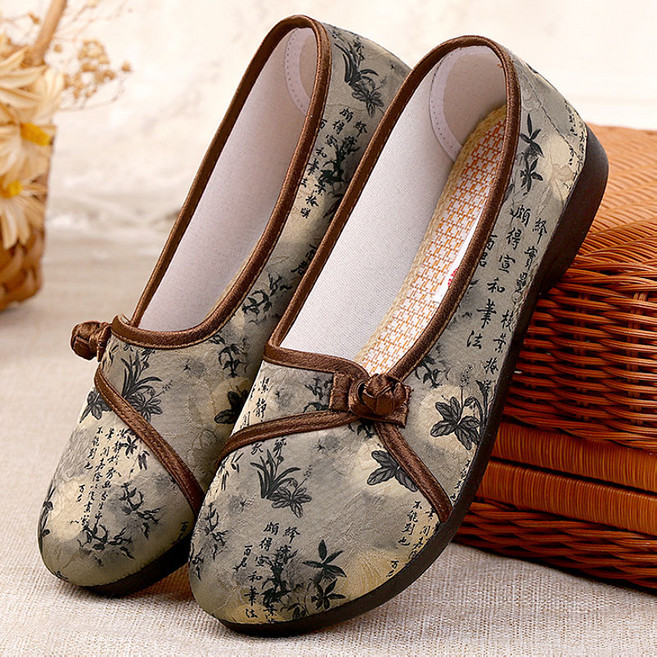 COSYEVNO 할머니 신발 가을 프린트 빈티지 패션 패치 캐주얼 통근 편안 미끄럼 방지 내마모 방한 여성 신발 CXJnnx-09