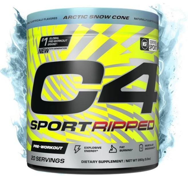 셀루코어 C4 립드 스포츠 프리 워크아웃 파우더 NSF 인증 200mg 카페인 + 카이엔 추출물 카르니틴 타르트레이트 베타알라닌 아틱 스노우 콘 20인분, 하와이안 파인애플, 270g, 1개 - 쿠팡
