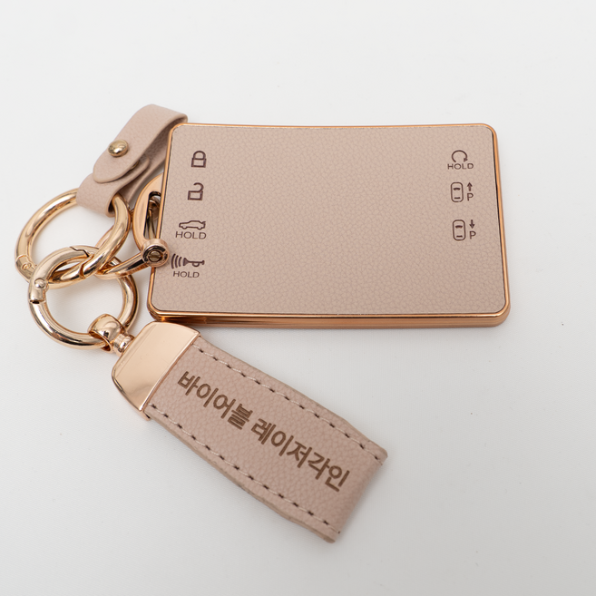 양면각인 기아 호환 EV3 EV4 EV5 EV6 K8 PV5 카니발KA4 쏘렌토MQ4 스포티지NQ5 타스만 리모컨 스마트 카드키 가죽 차키케이스 커버 스트랩, TL78_KH17, 아이보리골드