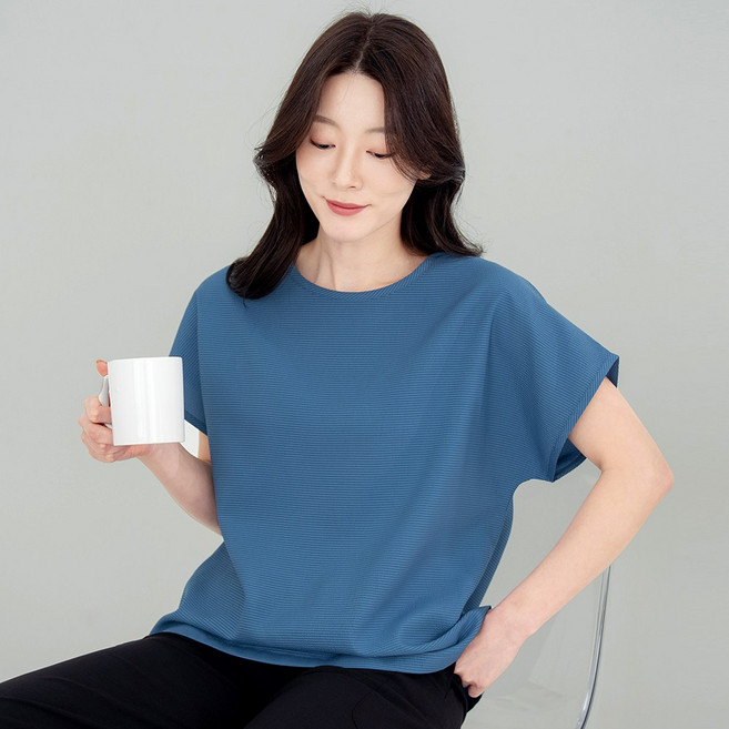 물론 국내생산 여성 풍기포인견 와플 반팔 블라우스