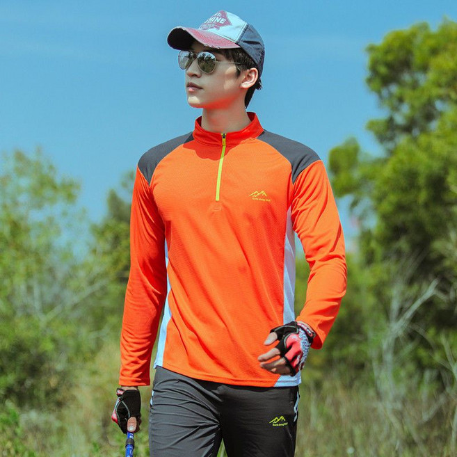 남성 아웃도어 집업 긴팔 티셔츠 빅사이즈 기능성 티셔츠 봄가을 남자 등산복 스포츠 긴팔티 YJW