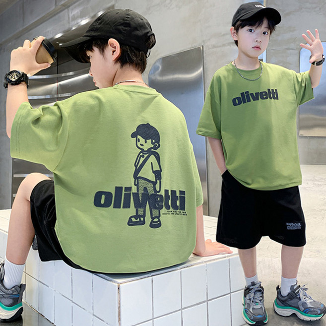 비비키드 주니어 남아 여름 상하복 세트 초중생 olivetti 모자소년 반팔티 초등생 반바지 세트 (6233)