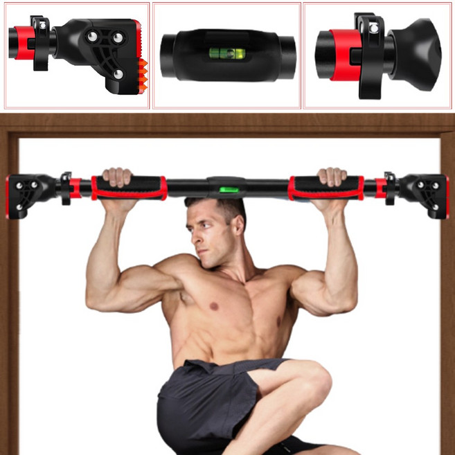 우리들건강 안전하고 든든한 가정용 수평계 문틀 철봉 풀업바 실내용, 단축 레드