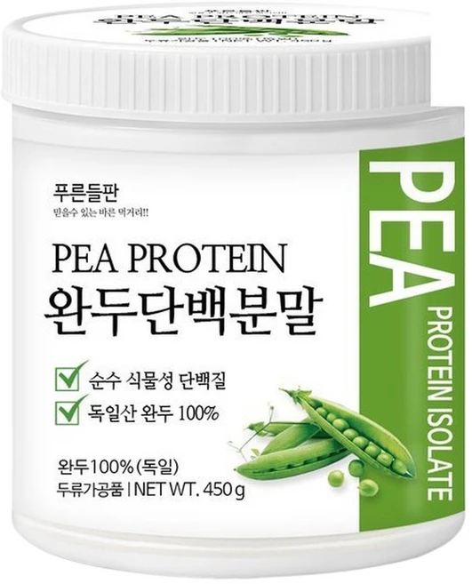순수 식물성 완두콩 단백질 프로틴 분말 가루 450gx1통 콩단백 비건프로틴, 450g, 1개 - 쿠팡