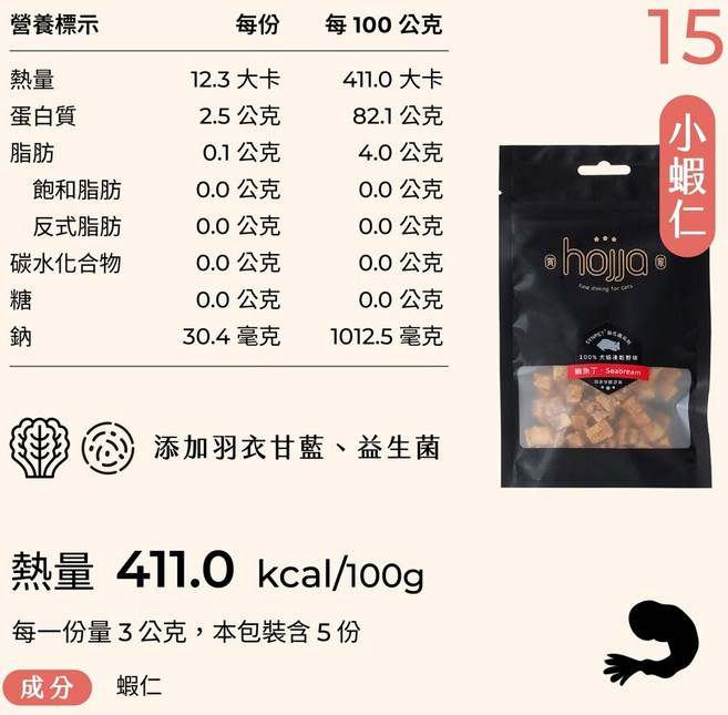 賀家 犬貓凍乾零食 - 羽衣甘藍、益生菌、柳葉魚、鱈魚、牛肉、雞肉寵物零食, 1個, 小蝦仁15g(益生菌系列), 15g, 小蝦仁