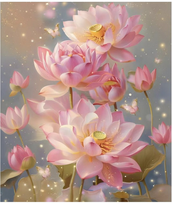 호우맘 액자 캔버스형 보석십자수 DIY 키트 40 x 50 cm, 1개, HM-134 연꽃