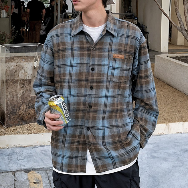 스몰더 남여공용 캐주얼 타탄 체크 셔츠