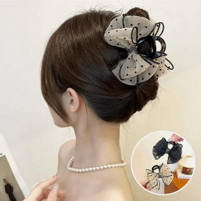 2종세트 헤어퀸 쉬폰 리본 올림머리 반묶음 집게핀