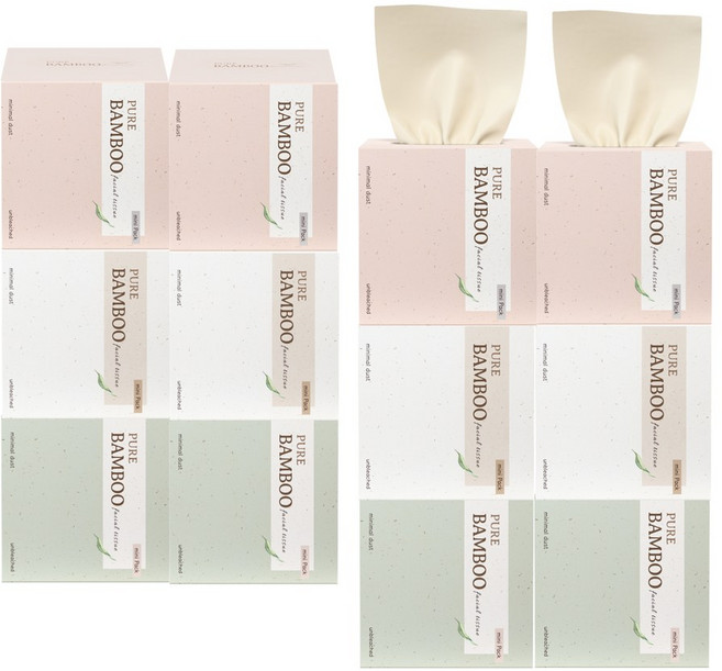 휴홈 무표백 퓨어 뱀부 티슈 미니, 12개, 230매