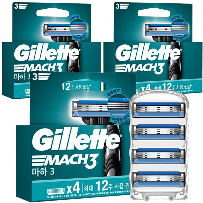 질레트 정품 마하3 면도날, 4개입, 3개